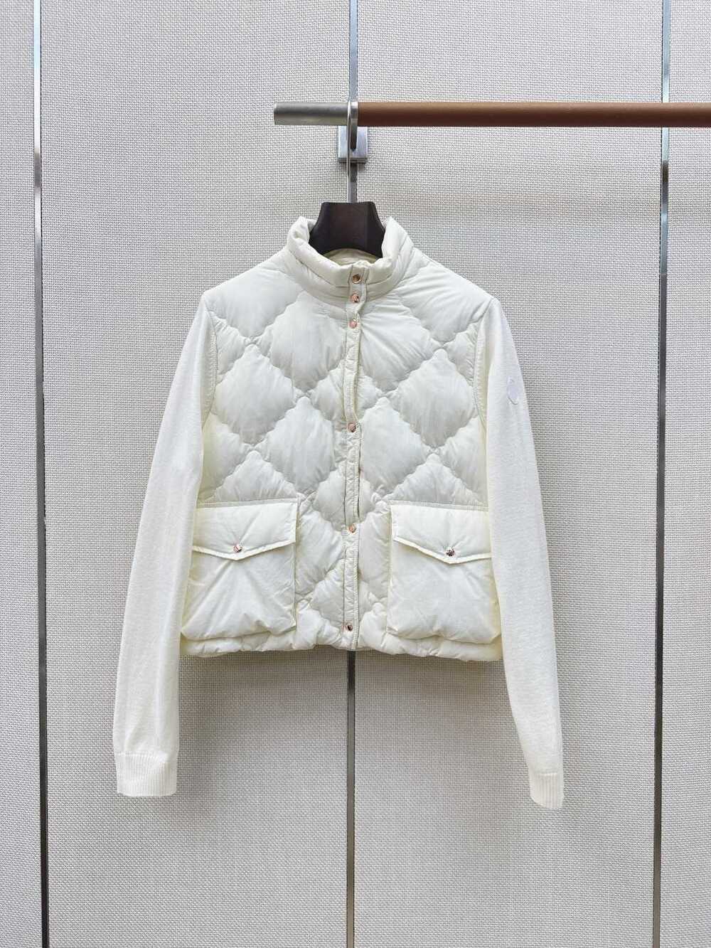 Moncler Cream Mixed Media Quilted Down Jacket